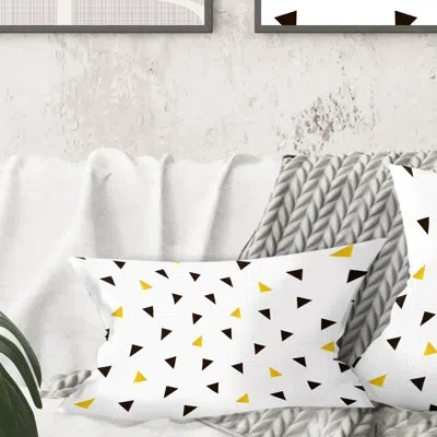 Design Art Trendy Black And Gold Triangular Pattern - Mid-century Modern Printed Throw Pillow