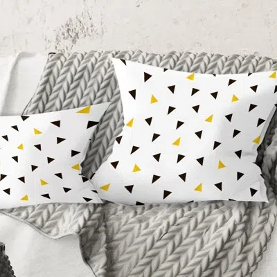 Design Art Trendy Black And Gold Triangular Pattern - Mid-century Modernprinted Throw Pillow In Black;gold