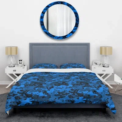 Design Art Trendy Blue Camouflage - Abstract Duvet Cover Set - Microfiber Polyester