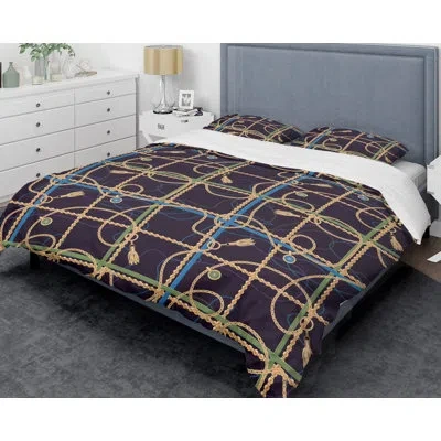 Design Art Trendy Chain Mid-century Duvet Cover Set In Black