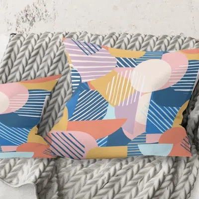 Design Art Trendy Contemporary Geometry Shapes Pattern - Mid-century Modern Printed Throw Pillow In Blue;white;green;red;yellow;pink