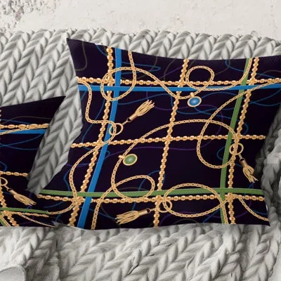 Design Art Trendy Gold Chain Pattern - Mid-century Modern Printed Throw Pillow In Black