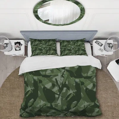 Design Art Trendy Green Brown Camouflage - Abstract Duvet Cover Set - Microfiber Polyester