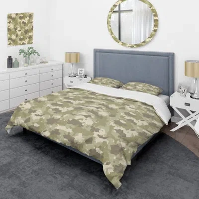 Design Art Trendy Green Camouflage - Abstract Duvet Cover Set - Microfiber Polyester In Brown