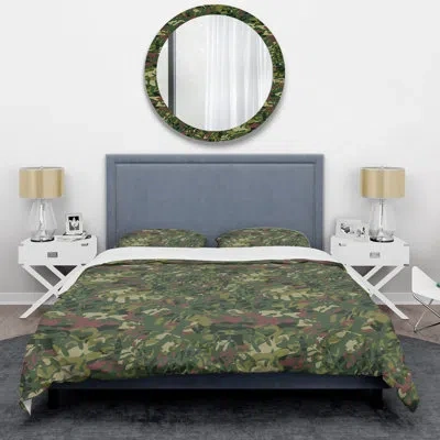 Design Art Trendy Green Camouflage - Abstract Duvet Cover Set - Microfiber Polyester In Brown;green