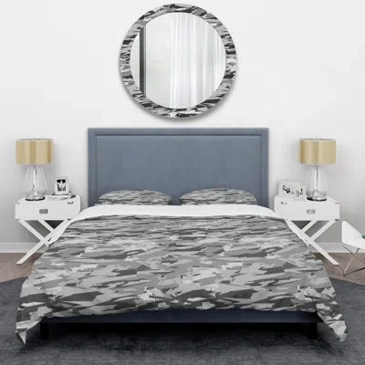 Design Art Trendy Grey Camouflage - Abstract Duvet Cover Set - Microfiber Polyester In Gray