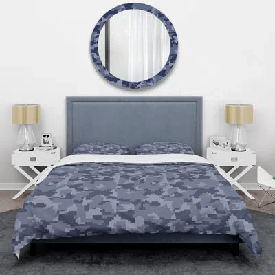 Design Art Trendy Navy Camouflage - Abstract Duvet Cover Set - Microfiber Polyester In Blue