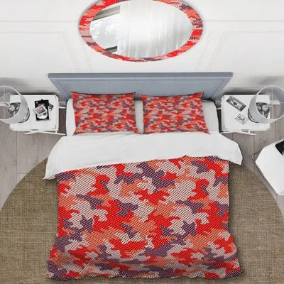 Design Art Trendy Orange Military Camouflage - Abstract Duvet Cover Set - Microfiber Polyester