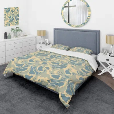 Design Art Trendy Pastel Camouflage - Abstract Duvet Cover Set - Microfiber Polyester In Blue,beige
