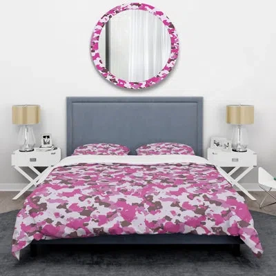 Design Art Trendy Pink Camouflage - Abstract Duvet Cover Set - Microfiber Polyester In Brown