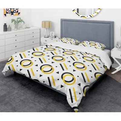 Design Art Trendy Triangular Mid-century Duvet Cover Set In Gold