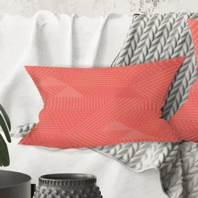 Design Art Triangual Retro Coral Pattern - Mid-century Modernprinted Throw Pillow