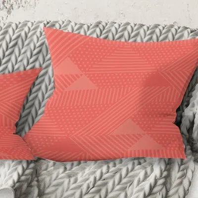 Design Art Triangual Retro Coral Pattern - Mid-century Modernprinted Throw Pillow In Pink