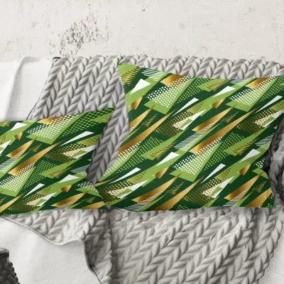 Design Art Triangular Gold And Green Design I - Mid-century Modernprinted Throw Pillow
