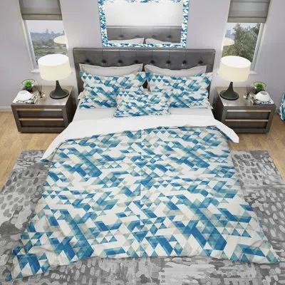 Design Art Triangular Modern Geometric Blue - Contemporary Design Duvet Cover Set - Microfiber Polyester