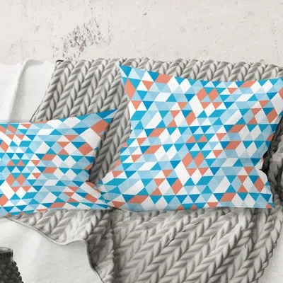 Design Art Triangular Retro Design Ii - Mid-century Modernprinted Throw Pillow In Blue