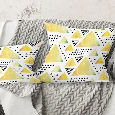 Design Art Triangular Retro Design Iv - Mid-century Modernprinted Throw Pillow In Yellow