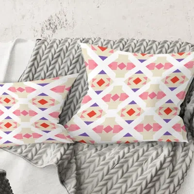 Design Art Triangular Retro Design Vii - Mid-century Modernprinted Throw Pillow In Pink