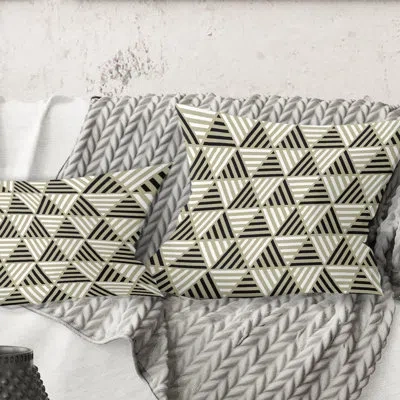 Design Art Triangular Retro Design Viii - Mid-century Modernprinted Throw Pillow In Black