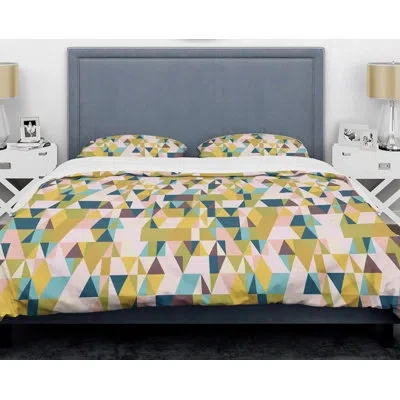 Design Art Triangular Retro I Mid-century Duvet Cover Set In Green,orange,red