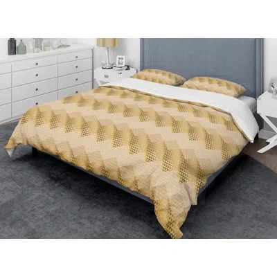 Design Art Triangular Wavess I Mid-century Duvet Cover Set In Yellow