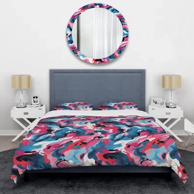 Design Art Tribal Adaptation Pink And Blue - Abstract Duvet Cover Set - Microfiber Polyester In Blue;pink