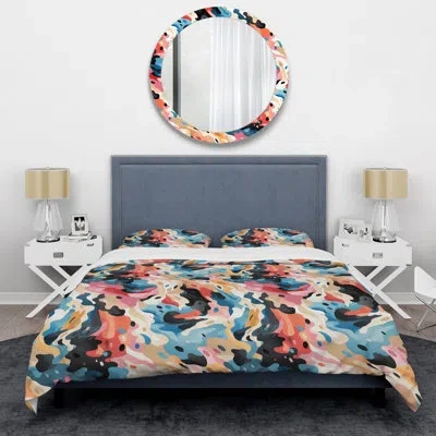 Design Art Tribal Adaptation Pink And Blue Ii - Abstract Duvet Cover Set - Microfiber Polyester In Blue;beige;pink