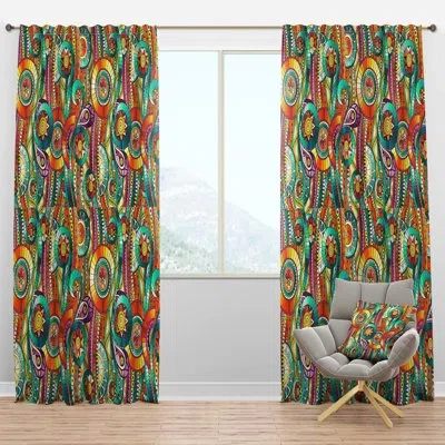 Design Art Tribal Doddle Ethnic Pattern Mosaic Elements - Abstract Curtain - Velvet Room Darkening - 1 Panel