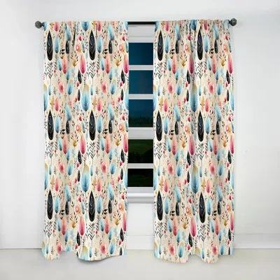Design Art Tribal Dreamscape Feather Boho Pattern I - Bohemian Velvet Curtain - Room Darkening - 1 Panel In Multi-color