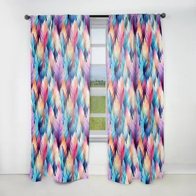 Design Art Tribal Dreamscape Feather Boho Pattern Iv - Bohemian Velvet Curtain - Room Darkening - 1 Panel In Multi-color