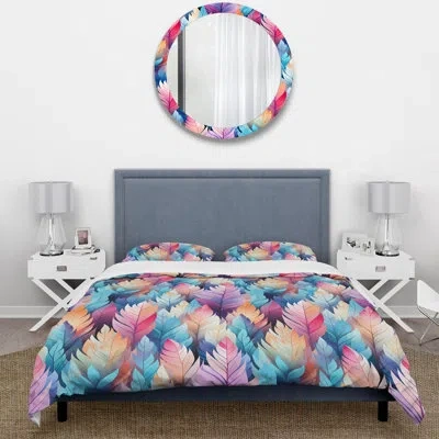 Design Art Tribal Dreamscape Feather Boho Pattern Iv Duvet Cover Set In Multicolor