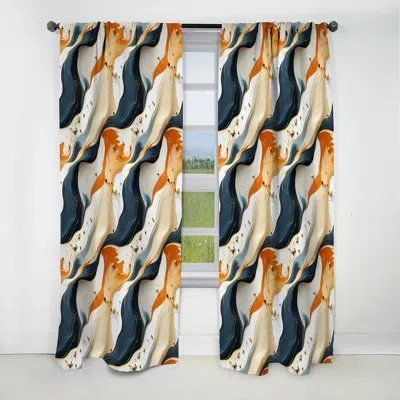 Design Art Tribal Essence Marble Pattern - Abstract Marble Curtain - Blackout Marble Curtain - 1 Panels In Orange;teal