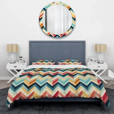 Design Art Tribal Fusion Chevron Pattern Iii - Chevron Duvet Cover Set - Microfiber Polyester In Pink