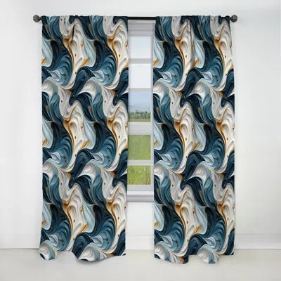 Design Art Tribal Fusion Marble Pattern Ii - Abstract Marble Marble Blackout Curtain - 1 Panels In White;teal