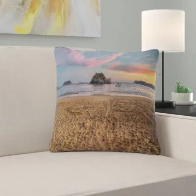 Design Art Trodden Sand On Beach At Sunset - Sea & Shore Printed Pillow In Brown