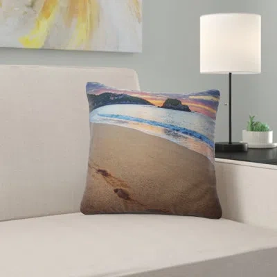 Design Art Trodden Sand On Ocean Beach - Sea & Shore Printed Pillow In Brown