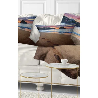 Design Art Trodden Sand On Ocean Beach - Sea & Shore Printed Throw Pillow