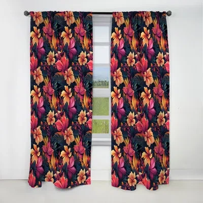 Design Art Tropic Sunset Tropical Pattern - Floral Curtain - Blackout Floral Curtain - 1 Panels In Pink
