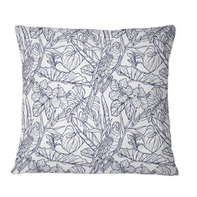 Design Art Tropical Ara Parrots - Patterned Printed Throw Pillow In Black;white