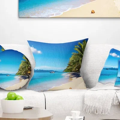 Design Art Tropical Beach Thailand - Sea & Shore Printed Throw Pillow In Blue;green