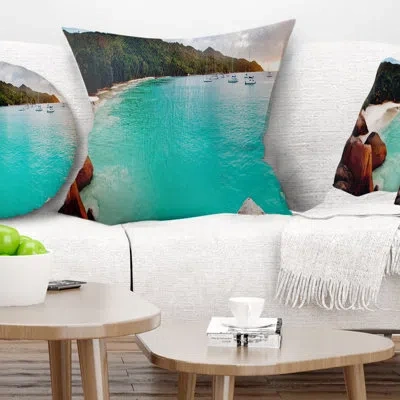 Design Art Tropical Beach With Blue Waters - Sea & Shore Printed Pillow