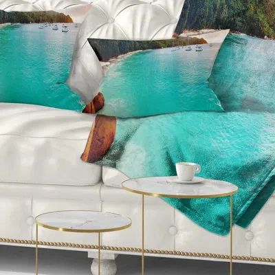 Design Art Tropical Beach With Blue Waters - Sea & Shore Printed Throw Pillow