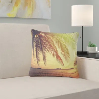 Design Art Tropical Beach With Green Palm - Sea & Shore Printed Pillow