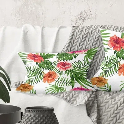 Design Art Tropical Botanicals And Flowers Ii - Mid-century Modern Printed Throw Pillow