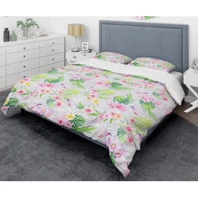 Design Art Tropical Botanicals And Flowers Vi Mid-century Duvet Cover Set In Green