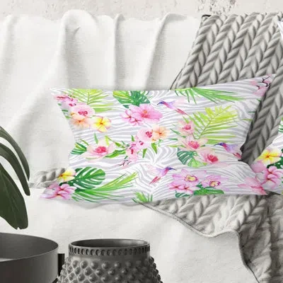 Design Art Tropical Botanicals And Flowers Vi - Mid-century Modern Printed Throw Pillow In Green