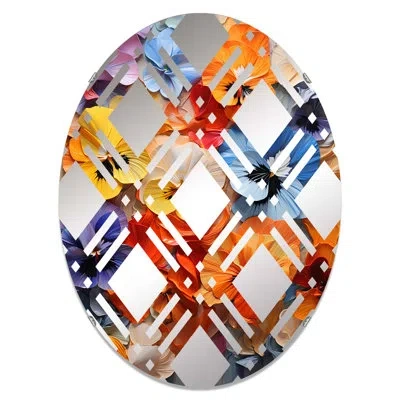Design Art Tropical Color Pansies Urban Oasis I - Plaid Decorative Mirror|oval In Blue;black;green;gray;white;red;yellow;p