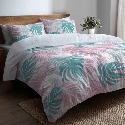 Design Art Tropical Comforter Set Of 6 For Teens - Vibrant Teen Tropics Comforter Bedding Set In Green;pink