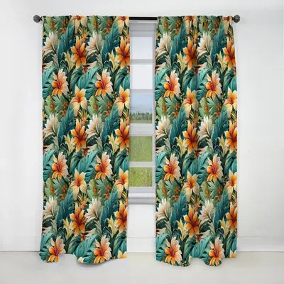 Design Art Tropical Essence Tropical Pattern Ii - Floral Curtain - Blackout Floral Curtain - 1 Panels In Green;yellow