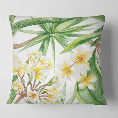 Design Art Tropical Foliage And Flowers I Square Pillow Cover And Insert In Green;yellow